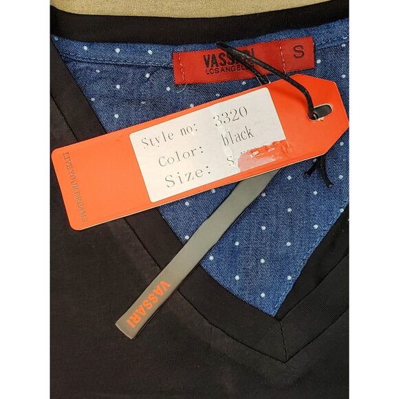 Vassari Los Angeles Black Blue Patch Design Small Short Sleeve Designer Shirt - Picture 9 of 12